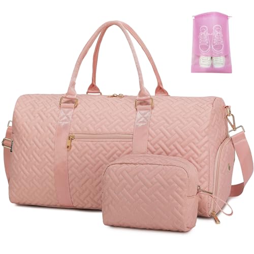 Reisetasche für Damen, Wochenendtasche mit Schuhfach, Wochenendtasche mit Kulturbeutel, Krankenhausbeutel für Arbeit und Lieferung, Handgepäck Turnbeutel mit Nasstasche, Rosa von BAVERGE