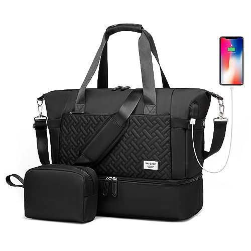 Reisetasche für Reisen, Wochenendtasche mit Schuhfach, Handgepäcktasche für Damen, Turnbeutel, H-schwarz von BAVERGE