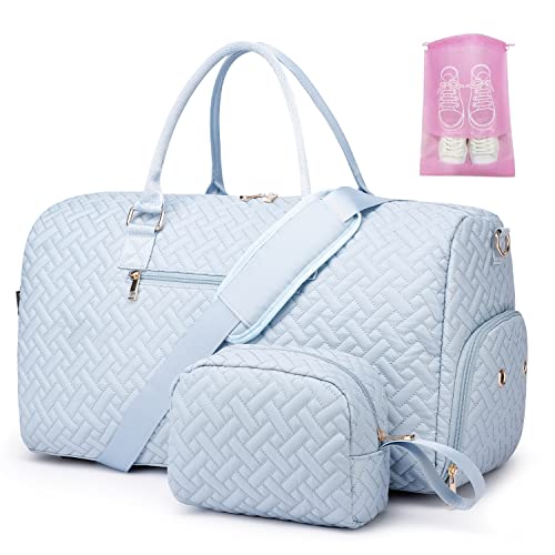 Sporttasche Reisetasche Damen, Kliniktasche Geburt Weekender Saunatasche Damen Groß Handgepäck Tasche mit Kulturtasche Schuhfach und Nassfach for Weekend Travel,Blau von BAVERGE