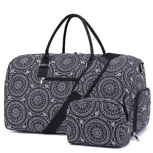 Sporttasche Reisetasche Damen, Kliniktasche Geburt Weekender Saunatasche Damen Groß Handgepäck Tasche mit Kulturtasche Schuhfach und Nassfach for Weekend Travel, Schwarzer Kreis von BAVERGE