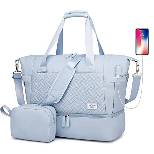 Reisetasche für Damen, Wochenendtasche, Krankenhaus-Tasche mit Kulturbeutel, Wochenendtasche mit Schuhfach, Handgepäcktasche für Damen, Sporttasche mit Nassfach, Y-Hellblau von BAVERGE