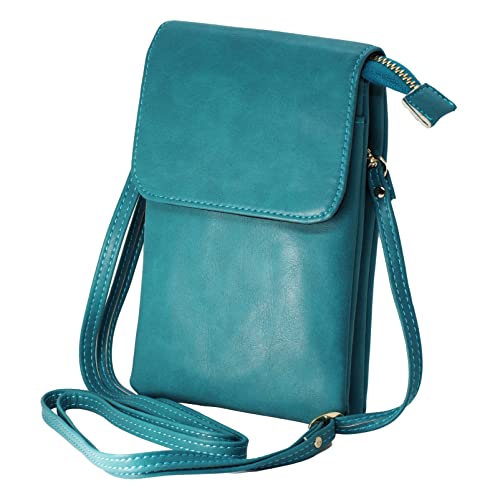 BAWAKO Damen Umhängetasche, Handytasche PU leder, Schicke schultertasche mit Reißverschluss Damen und Mädchen, tragbar kleine Handtasche (Hellblau) von BAWAKO