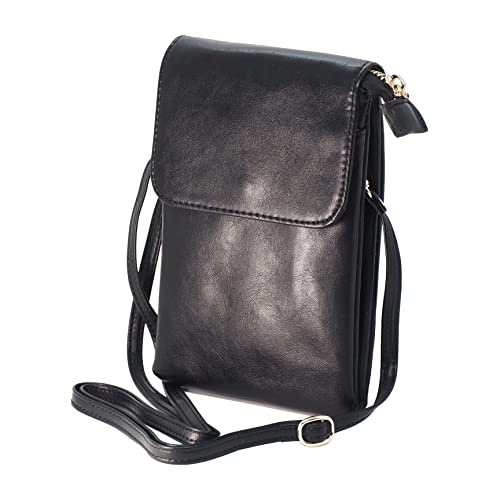 BAWAKO Damen Umhängetasche, Handytasche PU leder, Schicke schultertasche mit Reißverschluss Damen und Mädchen, tragbar kleine Handtasche (Schwarz) von BAWAKO