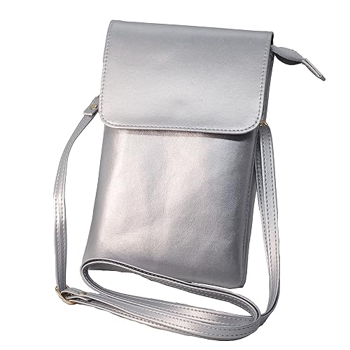 BAWAKO Damen Umhängetasche PU Leder, schicke Schultertasche mit Reißverschluss Damen und Mädchen, tragbar kleine Handtasche (Silber) von BAWAKO