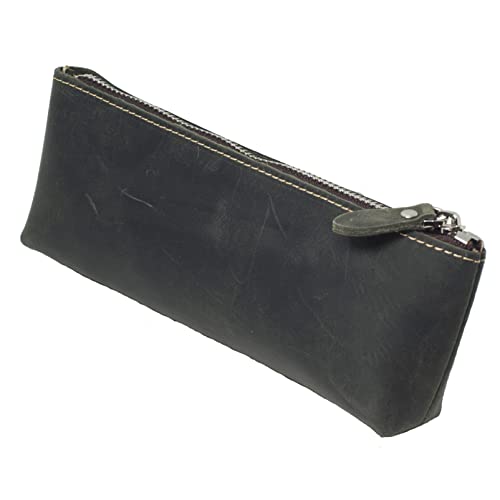 BAWAKO Federmäppchen aus hochwertigem Leder - Etui mit Reißverschluss - 20 x 3.5 x 8 cm- Elegante Federtasche für Erwachsene und Studenten, Kosmetiktasche,Schminktasche (Grüm, H8) von BAWAKO
