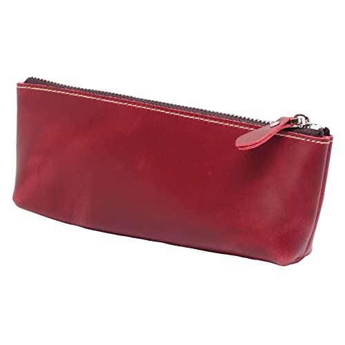 BAWAKO Federmäppchen aus hochwertigem Leder - Wunderschönes handgefertigtes Etui mit Reißverschluss - Elegante Federtasche für Erwachsene und Studenten, Kosmetiktasche,Schminktasche (Rot, H8) von BAWAKO