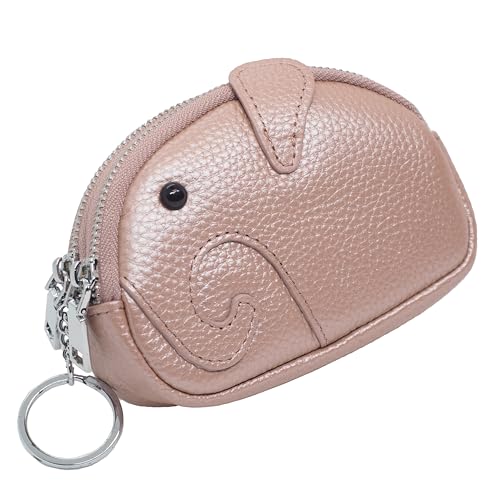 BAWAKO Kleingeldbörse Elefant Shape aus Leder - Schlüsseltasche Münzbörse Münzbeutel Coin Purse klein Geldbörse Geldbeutel Kleingeldportemonnaie (Pink) von BAWAKO