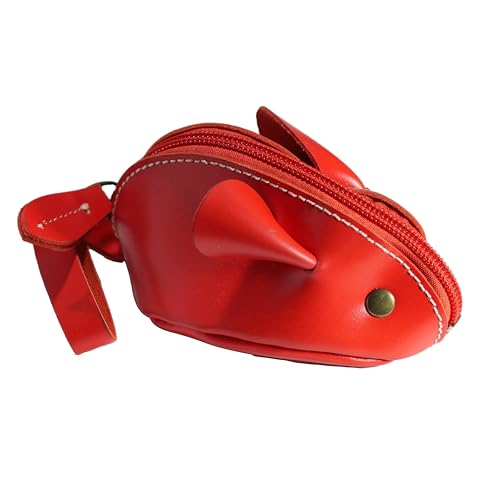 BAWAKO Kleingeldbörse Maus Shape aus Leder - Schlüsseltasche Münzbörse Münzbeutel Coin Purse klein Geldbörse Geldbeutel Kleingeldportemonnaie (Rot) von BAWAKO