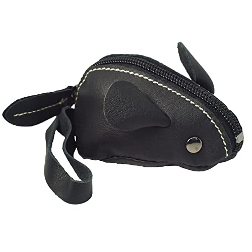 BAWAKO Kleingeldbörse Maus Shape aus Leder - Schlüsseltasche Münzbörse Münzbeutel Coin Purse klein Geldbörse Geldbeutel Kleingeldportemonnaie (Schwarz) von BAWAKO