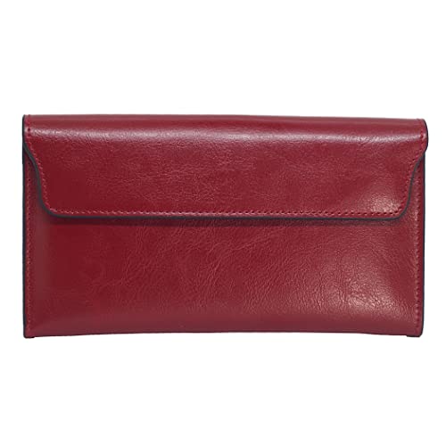 BAWAKO große geldbörse aus Leder, Portemonnaie im Langformat für Geldschein Ausweis Karten Handy, magnetisch Klappgeldbeutel(Rot) von BAWAKO