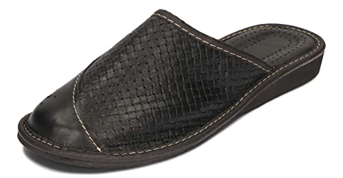 BAWAL Damen Hausschuhe aus Leder Beige Schwarz Braun Rot Pantoffeln Bequeme und Atmungsaktive Schuhe Größen 36-41 EU (Schwarz, eu_footwear_size_system, adult, numeric, medium, numeric_41) von BAWAL