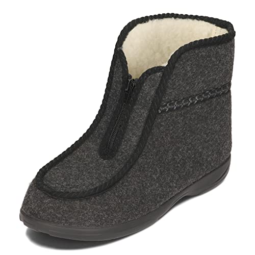 BAWAL Damen Herren Warme Hausschuhe aus Filz mit Wolle Gefüttert Reißverschluss Unisex Hüttenschuhe 36-46 EU (Dunkelgrau, EU Schuhgrößensystem, Erwachsene, Numerisch, M, 44) von BAWAL