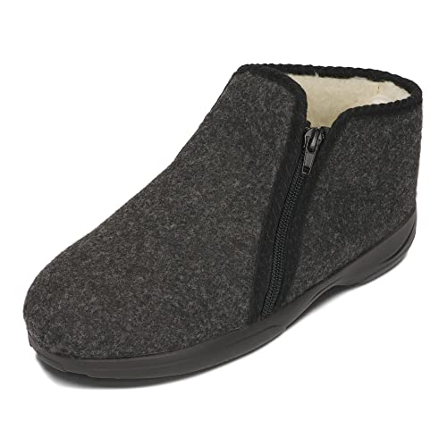 BAWAL Damen Herren Warme Hausschuhe aus Filz mit Wolle Reißverschluss Unisex Hüttenschuhe 36-46 EU (Grau/Schwarz, EU Schuhgrößensystem, Erwachsene, Numerisch, M, 46) von BAWAL