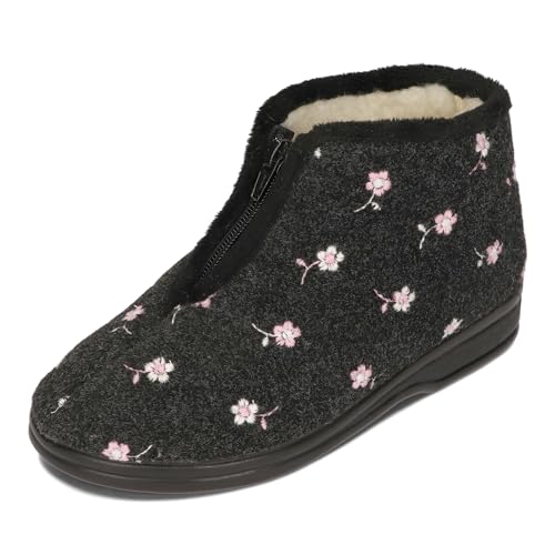 BAWAL Damen Herren Warme Hausschuhe aus Filz mit Wolle Gefüttert Reißverschluss Unisex Hüttenschuhe 36-46 EU (Graphite, 36) von BAWAL