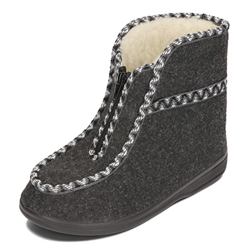 BAWAL Damen Herren Warme Hausschuhe aus Filz mit Wolle Gefüttert Reißverschluss Unisex Hüttenschuhe 36-46 EU (Grau, EU Schuhgrößensystem, Erwachsene, Numerisch, M, 37) von BAWAL