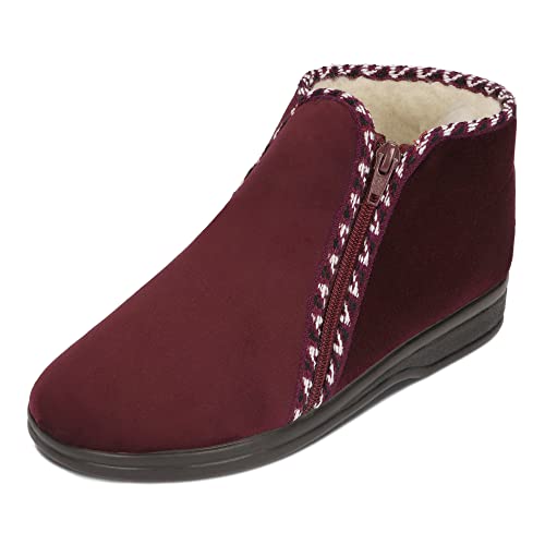 BAWAL Damen Warme Hausschuhe Winterschuhe Velours Gefüttert mit Wolle Reißverschluss 36 37 38 39 40 41 EU (Burgunderrot, EU Schuhgrößensystem, Erwachsene, Numerisch, M, 36) von BeComfy