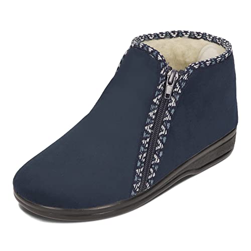 BAWAL Damen Warme Hausschuhe Winterschuhe Velours Gefüttert mit Wolle Reißverschluss 36 37 38 39 40 41 EU (Marineblau, EU Schuhgrößensystem, Erwachsene, Numerisch, M, 38) von BAWAL