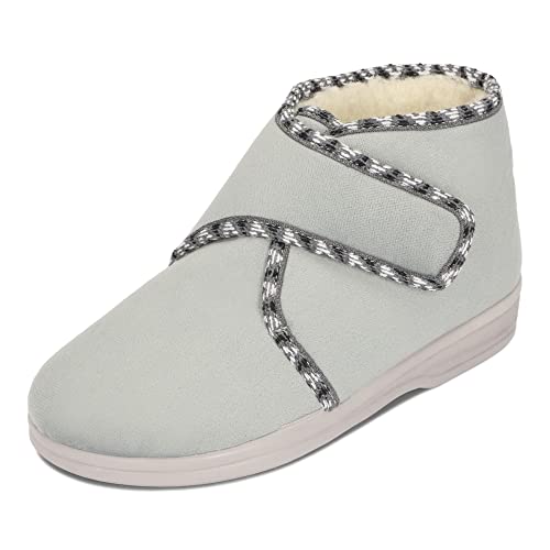 BAWAL Damen Warme Hausschuhe Winterschuhe Velours Gefüttert mit Wolle Klettverschluss 36 37 38 39 40 41 EU (Grau, EU Schuhgrößensystem, Erwachsene, Numerisch, M, 40) von BAWAL