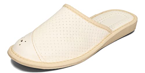 BAWAL Damen Hausschuhe aus Leder Beige Schwarz Braun Rot Pantoffeln Bequeme und Atmungsaktive Schuhe Größen 36-41 EU (Weiß, eu_footwear_size_system, adult, numeric, medium, numeric_37) von BAWAL