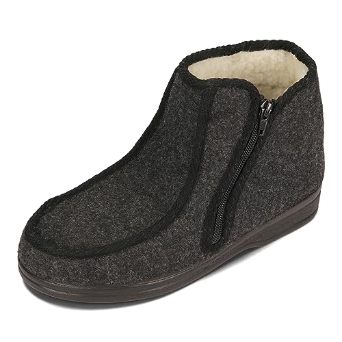 BAWAL Damen Herren Warme Hausschuhe aus Filz mit Wolle Reißverschluss Unisex Hüttenschuhe 36-46 EU (Graphite/Schwarz, 46) von BAWAL