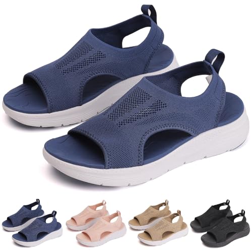 Atmungsaktive orthopädische Damen-Sandalen, Sommer waschbare Slingback orthopädische Rutsche Sport Sandalen Damen,orthopädische Sandalen Mesh atmungsaktive weiche Sohle Freizeitschuhe (35,Blau) von BAWUTZ