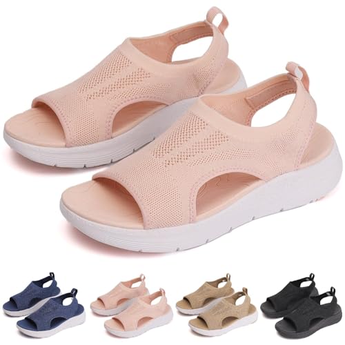 Atmungsaktive orthopädische Damen-Sandalen, Sommer waschbare Slingback orthopädische Rutsche Sport Sandalen Damen,orthopädische Sandalen Mesh atmungsaktive weiche Sohle Freizeitschuhe (35,Rosa) von BAWUTZ