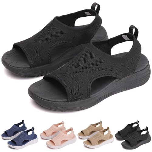 Atmungsaktive orthopädische Damen-Sandalen, Sommer waschbare Slingback orthopädische Rutsche Sport Sandalen Damen,orthopädische Sandalen Mesh atmungsaktive weiche Sohle Freizeitschuhe (35,Schwarz) von BAWUTZ