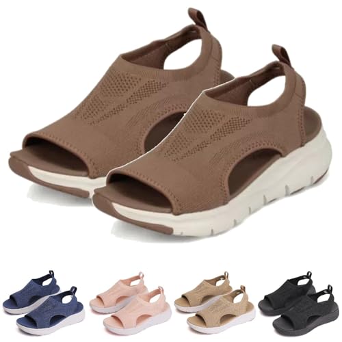 Atmungsaktive orthopädische Damen-Sandalen, Sommer waschbare Slingback orthopädische Rutsche Sport Sandalen Damen,orthopädische Sandalen Mesh atmungsaktive weiche Sohle Freizeitschuhe (37,Braun) von BAWUTZ