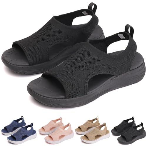 Atmungsaktive orthopädische Damen-Sandalen, Sommer waschbare Slingback orthopädische Rutsche Sport Sandalen Damen,orthopädische Sandalen Mesh atmungsaktive weiche Sohle Freizeitschuhe (38,Schwarz) von BAWUTZ