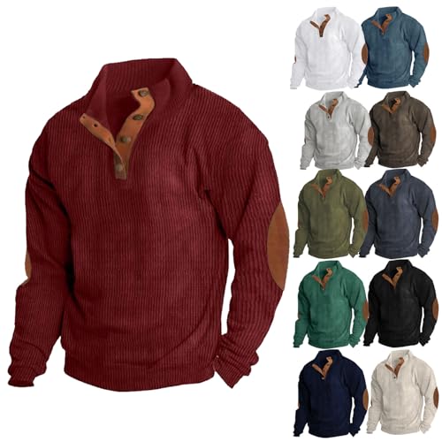 BAWUTZ Cordjacke Sweatshirt Herren, Warme Fleece Stehkragen Sweatshirt,Herren Sweatshirt Winter Langarm Polar Shirt,Stehkragen Herren Lange äRmel Freizeit Pullover Sweatshirt (Rotwein A,4XL) von BAWUTZ