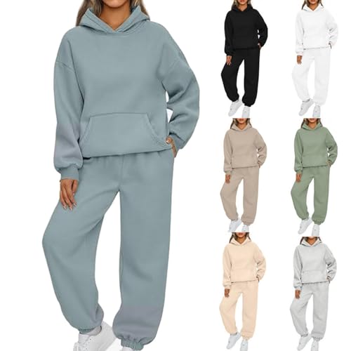 Earnmore Damen Hausanzug mit Kapuze 2 Teile, Damen Jogginganzug Set Sweatshirt mit Hose Elegant Freizeitanzug,Sport Hosenanzug Langarm Hoodie Hausanzug (Hellgrün,M) von Earnmore