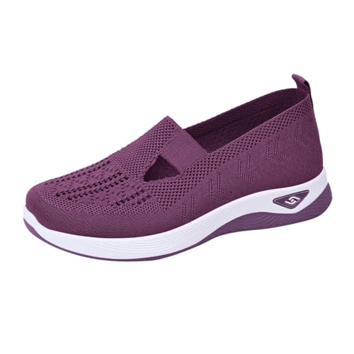 BAWUTZ Damen Sommer Sneaker, Atmungsaktives Mesh Slip On Walkingschuhe Krankenschwester, Turnschuhe Mit Luftkissen Weich Bequeme Sandalen Sportschuhe für Trekking Workout Running (Dunkellila,38) von BAWUTZ