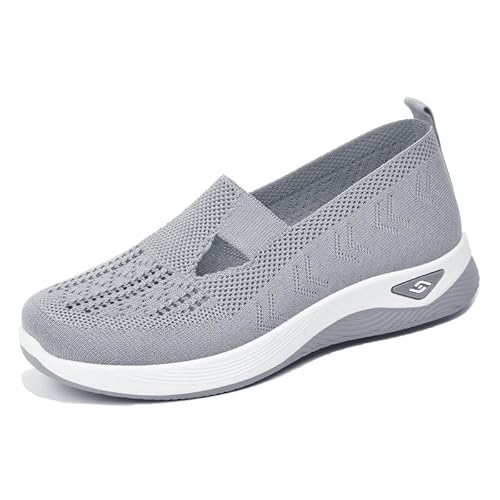 BAWUTZ Damen Sommer Sneaker, Atmungsaktives Mesh Slip On Walkingschuhe Krankenschwester, Turnschuhe Mit Luftkissen Weich Bequeme Sandalen Sportschuhe für Trekking Workout Running (Grau,36) von BAWUTZ