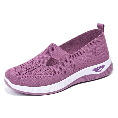 BAWUTZ Damen Sommer Sneaker, Atmungsaktives Mesh Slip On Walkingschuhe Krankenschwester, Turnschuhe Mit Luftkissen Weich Bequeme Sandalen Sportschuhe für Trekking Workout Running (Lila,43) von BAWUTZ