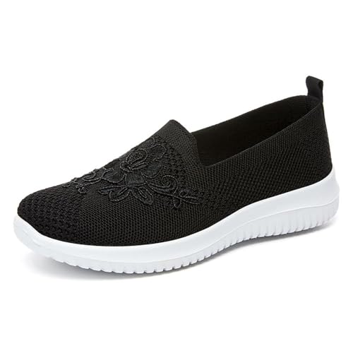 BAWUTZ Damen-Sommer-Sneaker, Atmungsaktives Vermascht Krankenschwester Schuhe,atmungsaktive Mesh-Slip-On-Wanderschuhe,Damen Loafer Slipper,Atmungsaktive Mesh-Up Mokassins (39,Schwarz) von BAWUTZ