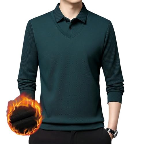 BAWUTZ Freizeitmode Business Poloshirt,Herren Poloshirt Langarm, bequemes Polo mit lässigem Kragen，Gefälschtes Zweiteiliges Poloshirt Für Herren,Longsleeve Langarmshirt Männer (Dunkelgrün,XL) von BAWUTZ