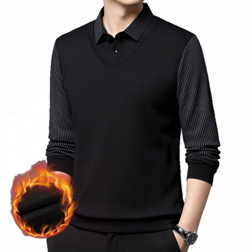 BAWUTZ Freizeitmode Business Poloshirt,Herren Poloshirt Langarm, bequemes Polo mit lässigem Kragen，Gefälschtes Zweiteiliges Poloshirt Für Herren,Longsleeve Langarmshirt Männer (Schwarz,4XL) von BAWUTZ