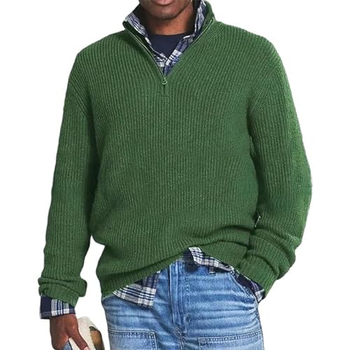 BAWUTZ Herren-Kaschmir-Business-Casual-Reißverschlusspullover, Herren-Pullover mit Lockerem Reißverschluss und Stehkragen, Herren Rollkragenpullover gestrickt mit 1/4-Reißverschluss (Grün,XXL) von BAWUTZ