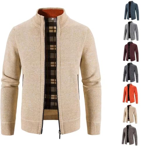 BAWUTZ Herren Strickjacke mit Reissverschluss,Warm Casual Stehkragen Strickjacke,Dicker Pullover,Wintermantel Cardigan mit Reißverschluß Street Style Winterjacke (Beige,3XL) von BAWUTZ