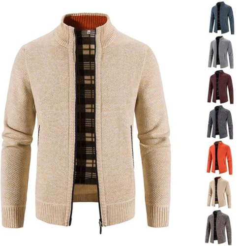 BAWUTZ Herren Strickjacke mit Reissverschluss,Warm Casual Stehkragen Strickjacke,Dicker Pullover,Wintermantel Cardigan mit Reißverschluß Street Style Winterjacke (Beige,4XL) von BAWUTZ