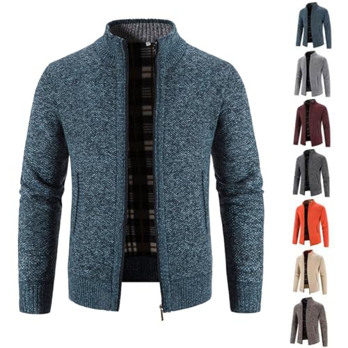 BAWUTZ Herren Strickjacke mit Reissverschluss,Warm Casual Stehkragen Strickjacke,Dicker Pullover,Wintermantel Cardigan mit Reißverschluß Street Style Winterjacke (Blau,M) von BAWUTZ