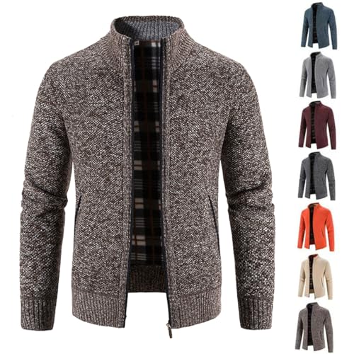 BAWUTZ Herren Strickjacke mit Reissverschluss,Warm Casual Stehkragen Strickjacke,Dicker Pullover,Wintermantel Cardigan mit Reißverschluß Street Style Winterjacke (Braun,XXL) von BAWUTZ