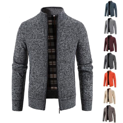 BAWUTZ Herren Strickjacke mit Reissverschluss,Warm Casual Stehkragen Strickjacke,Dicker Pullover,Wintermantel Cardigan mit Reißverschluß Street Style Winterjacke (Dunkelgrau,M) von BAWUTZ
