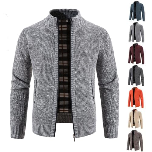 BAWUTZ Herren Strickjacke mit Reissverschluss,Warm Casual Stehkragen Strickjacke,Dicker Pullover,Wintermantel Cardigan mit Reißverschluß Street Style Winterjacke (Hellgrau,4XL) von BAWUTZ