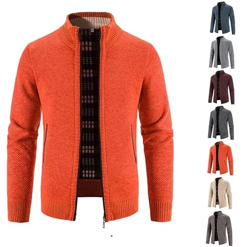 BAWUTZ Herren Strickjacke mit Reissverschluss,Warm Casual Stehkragen Strickjacke,Dicker Pullover,Wintermantel Cardigan mit Reißverschluß Street Style Winterjacke (Orange,3XL) von BAWUTZ