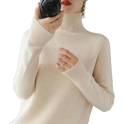 BAWUTZ Kaschmir-Pullover für Damen, Rollkragenpullover Damen,Langarmpullover, Freizeitpullover, Stehkragen Strickpulli Langarm Rolli Sweater für Herbst Winter (Cremefarben,XXL) von BAWUTZ