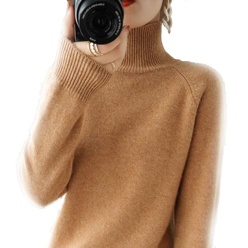 BAWUTZ Kaschmir-Pullover für Damen, Rollkragenpullover Damen,Langarmpullover, Freizeitpullover, Stehkragen Strickpulli Langarm Rolli Sweater für Herbst Winter (Goldenes Kamel,XXL) von BAWUTZ