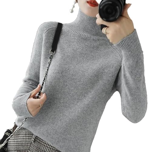 BAWUTZ Kaschmir-Pullover für Damen, Rollkragenpullover Damen,Langarmpullover, Freizeitpullover, Stehkragen Strickpulli Langarm Rolli Sweater für Herbst Winter (Grau,XL) von BAWUTZ