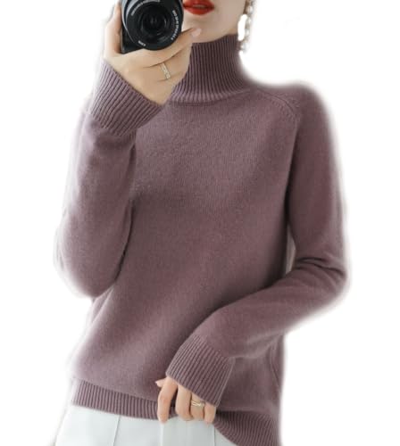 BAWUTZ Kaschmir-Pullover für Damen, Rollkragenpullover Damen,Langarmpullover, Freizeitpullover, Stehkragen Strickpulli Langarm Rolli Sweater für Herbst Winter (Lila,XL) von BAWUTZ