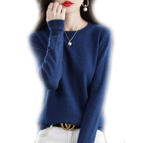 BAWUTZ Kaschmirpullover für Damen,100% Casual Solid Pullover, Sweater Basic Lose Rollkragen Pullover Bluse Tops, Stehkragen Strickpulli Langarm Rolli Sweater für Herbst Winter (Blau,L) von BAWUTZ